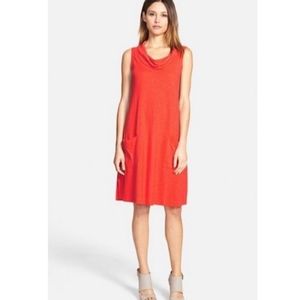 Eileen Fisher Orange Cowl Neck Shift Dress